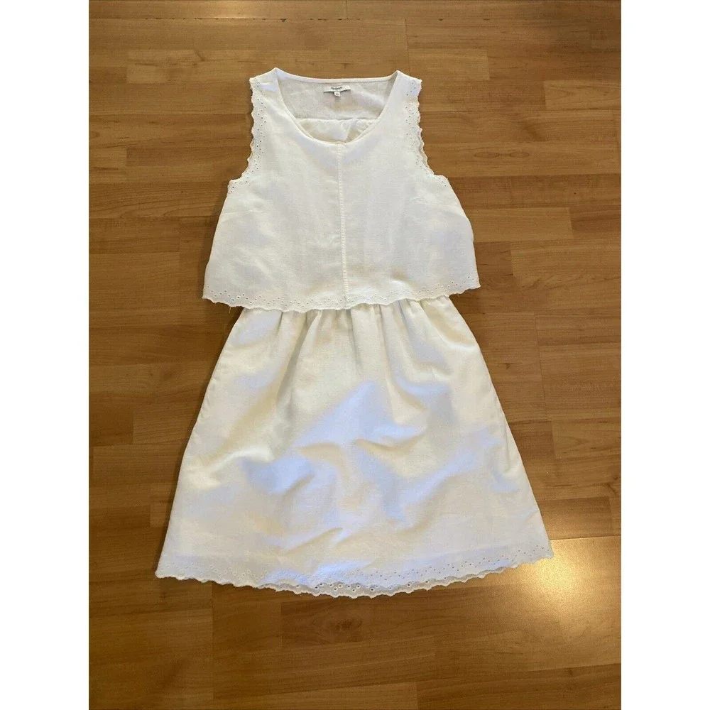 Madewell White Eyelet Overlay Open‎ Back Dress Size 6/S Sleeveless Beachy Boho